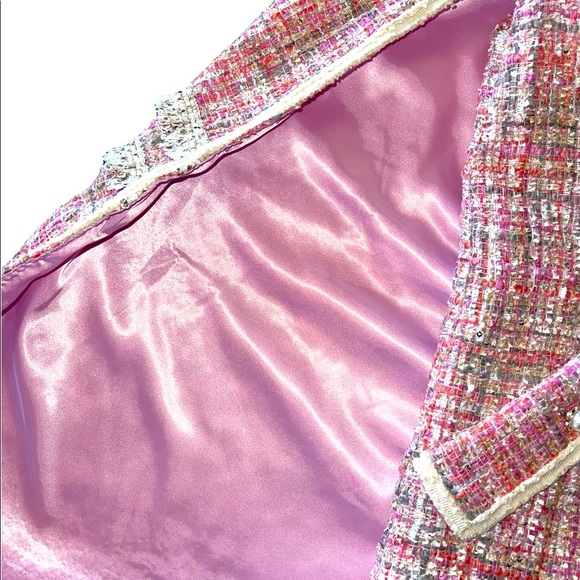 The Kaya Metallic Pink Tweed Belted Jacket Dress - Picture 11 of 12